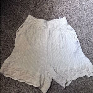 Wrapper Cream High Waist Shorts with Scalloped Hem